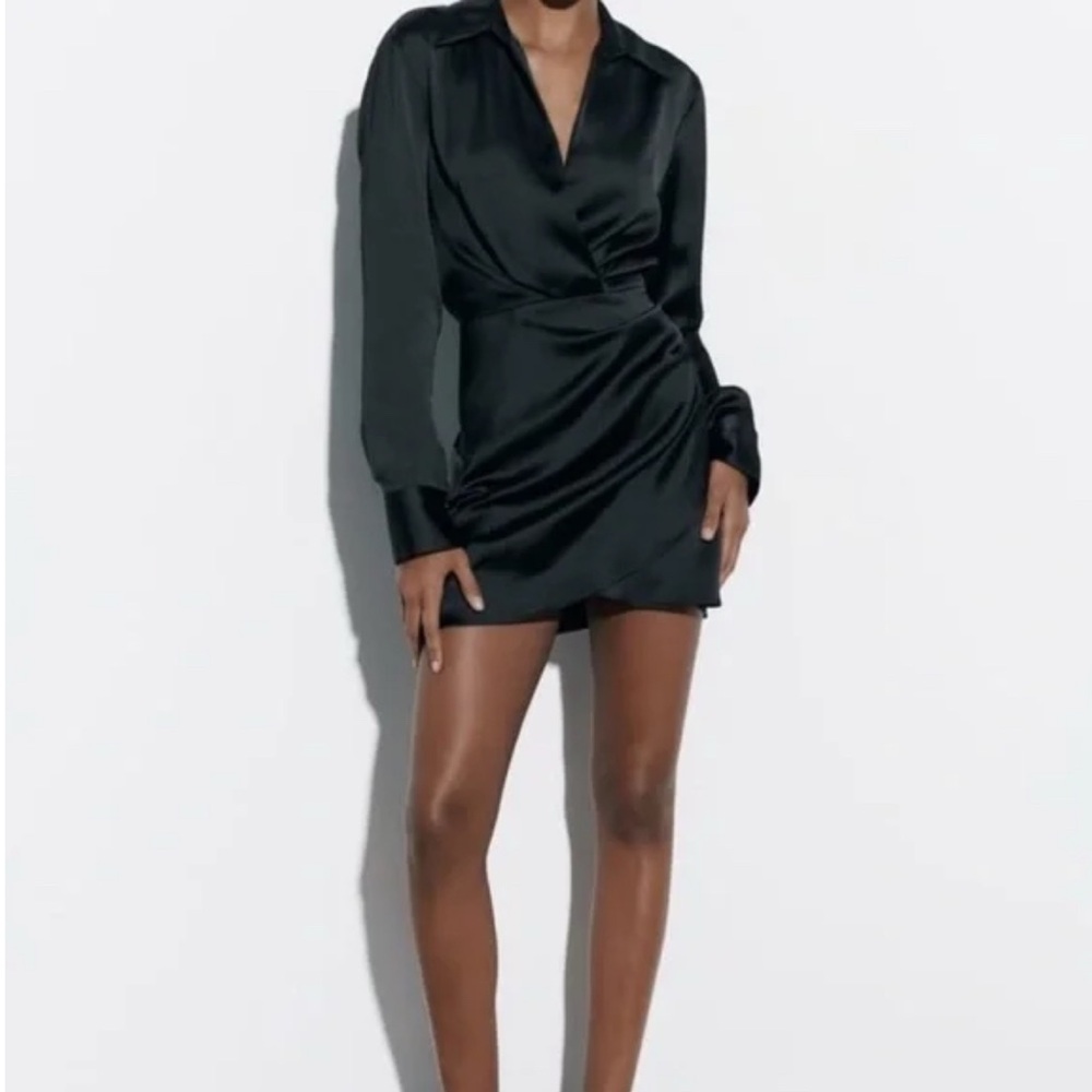 Zara dark green Satin Mini Dress